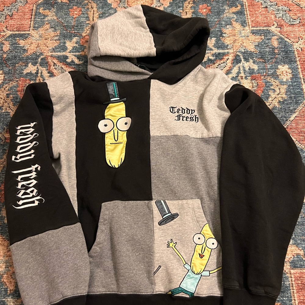 Teddy Fresh Black and Gray Color-Blocked Sweat Set with Rick and Morty Graphic